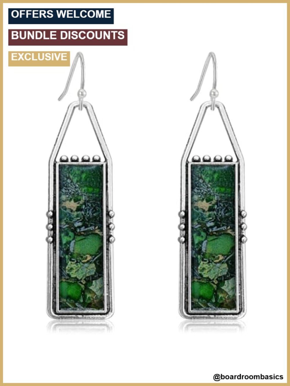 Crystal Stone Square Bar Dangle Drop Earrings Silver Tone Hook Women